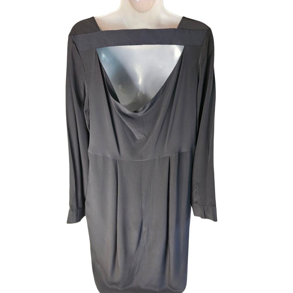 COS Black Sheath Dress Sz 8 100% Silk Keyhole back Asymmetrical hem Semi Sheer - Picture 7 of 11